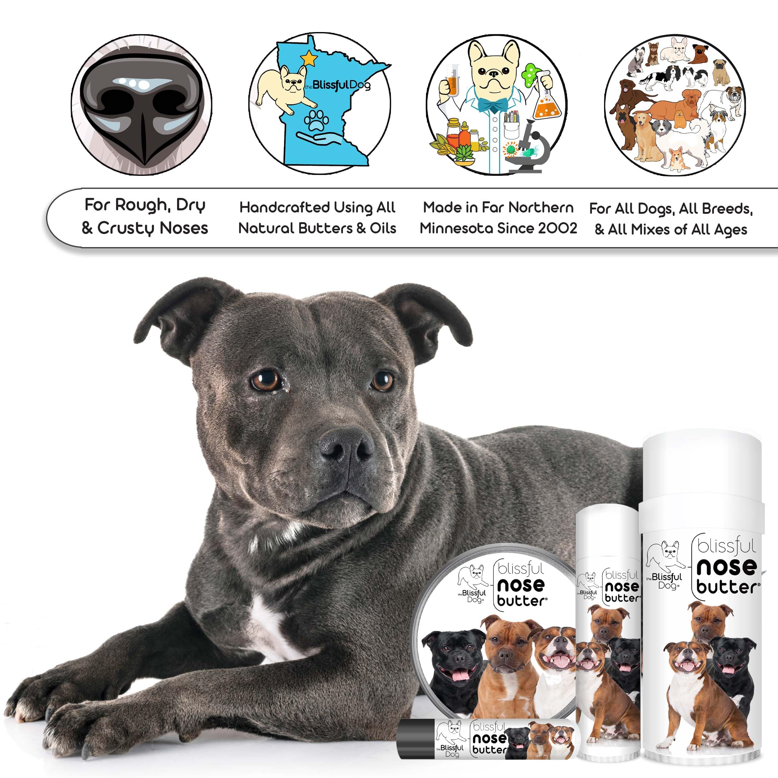 The Blissful Dog Staffordshire Pitbull Terrier Unscented Nose Butter - Dog Nose Butter, 0.15 Ounce
